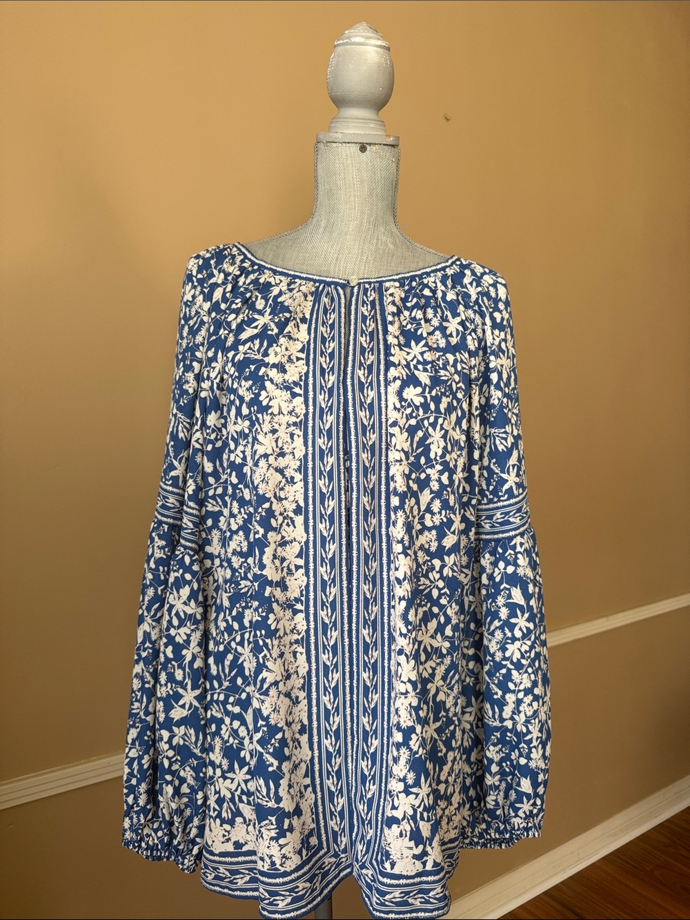 MAX STUDIO LONDON 💙 BLUE MULTI FLORAL BOHO PEASANT BLOUSE PLUS SIZE 3X 🌟NWT🌟